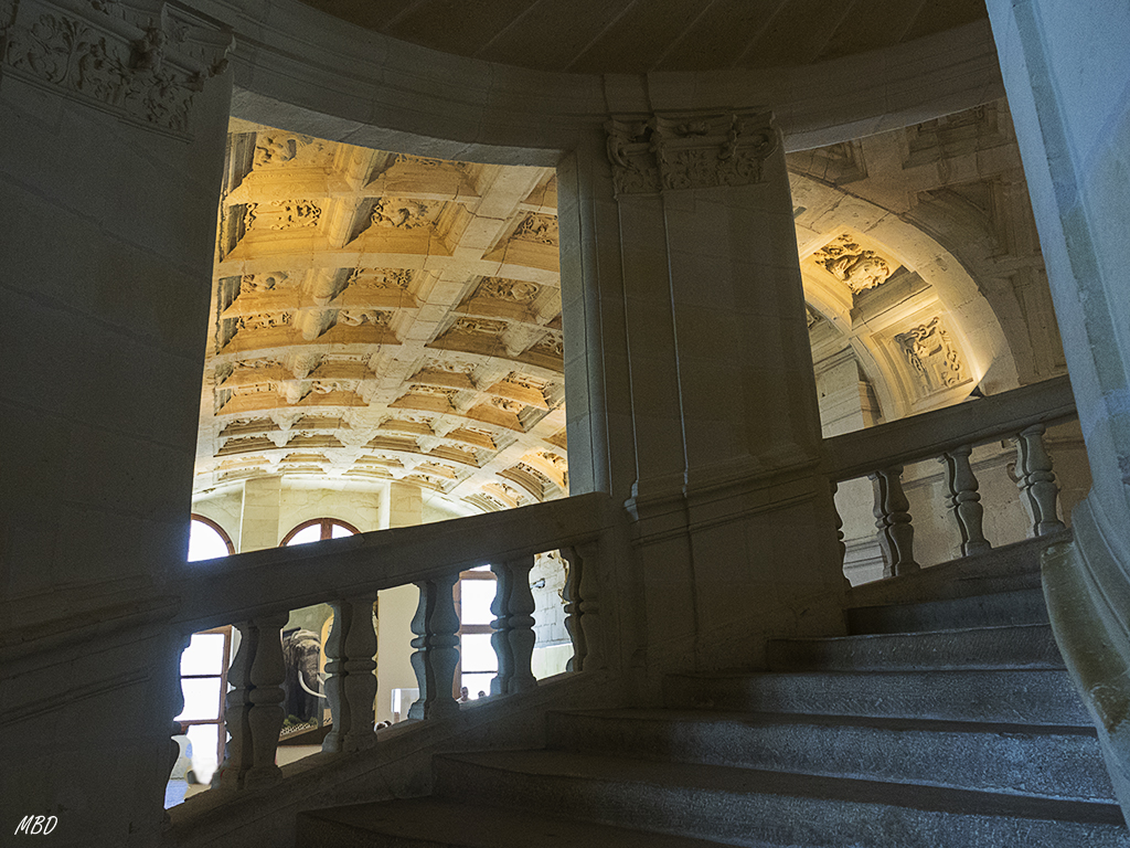 Escalera de doble hélice diseñada por Leonardo
